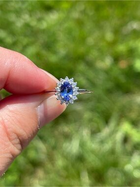 Tanzanite and Moissanite Halo Ring
